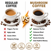 Mélange de poudre de champignons instantanée soluble dans l'eau, extrait personnalisé OEM de Crinière de lion, Reishi et Cordyceps pour mélange de café et de boissons