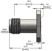 Conector RF Desmontable SMA Hembra de Brida Cuadrada de 4 Orificios, 50 Ohmios, DC-27GHz, Diámetro Interior del Conector 0.012in, Espaciado entre Orificios 0.339in