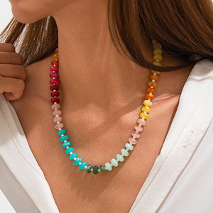 Collares de cuentas de piedras preciosas coloridas para mujer Arco Iris piedra Natural Boho hecho a mano Acero inoxidable collar de hilo impermeable - Product Image 4