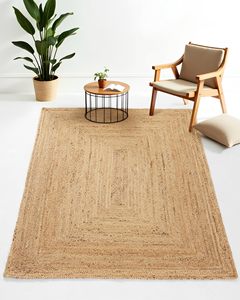 Tapis d'intérieur en jute fait main, tapis tressé, couleur unie, tapis rectangulaire pour salon, chambre à coucher, canapé - Product Image 1