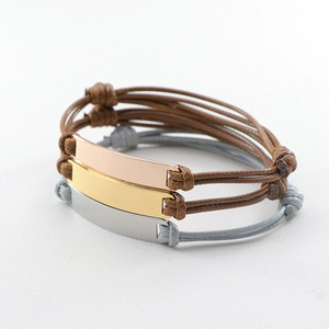 Bracelet en acier inoxydable plaqué or en gros, barre vierge gravée, bracelet pour femmes, bracelet en cuir personnalisé, bracelet en corde à main - Product Image 1