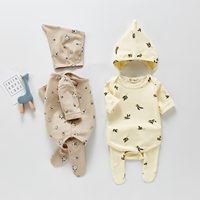 Ensemble de barboteuse pour bébé Angou, version coréenne, nouveau printemps et automne, barboteuse imprimée, pantalon à pieds, chapeau, ensemble trois pièces