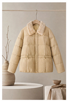 Manteau court en cuir de mouton pour femme avec col en fourrure de vison et taille cintrée pour un usage quotidien