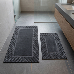 Ensemble de tapis de bain de luxe en coton recyclé teint en fil et tissé jacquard gris foncé Davis 40x60cm+60x100cm, lavable, pour la maison et l'hôtel, fabriqué en Turquie - Product Image 3