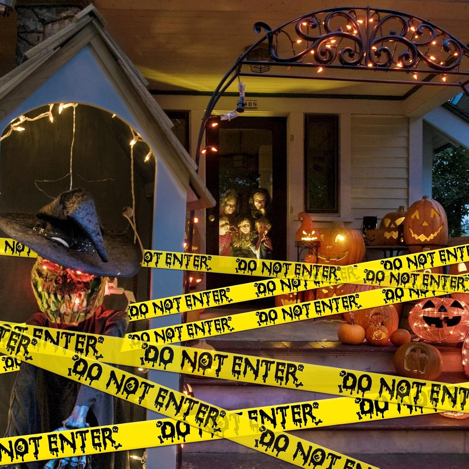 Halloween Decorations DIY Supplies Yellow Black Scary Caution Tape Hazard Warning Door Haunted Houses Deco for Indoor · image 4