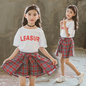 Ropa de Bebé al por Mayor para Niñas, Estilo Casual de Verano, Conjunto de Camiseta Blanca y Vestido a Cuadros - Product Image 2