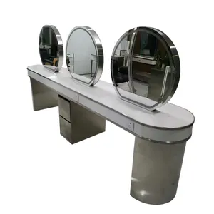 2022 Super Huge Silver 3 Working Hair Salon Mirror Station Used Total Station For Sale Lighted Salon Station