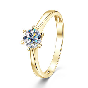 Anillos de Moissanita con Corte Redondo, Color D, VVS1, Certificado GRA, 0.55 ct, Solitario, Cobre, Chapado en Oro de 14K, Joyería para Uso Diario de Mujer - Product Image 6