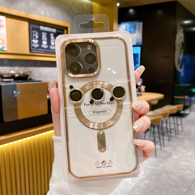 Magnetic cd Plating Phone case for iphone 15 Pro Max 14 13 12 Clear Soft TPU Phone Cover With Camera Lens Protector