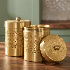 Boîtes à épices en laiton de style marocain avec couvercle, récipients de stockage alimentaire ronds en métal, design gravé, 1 couche - Product Image 4