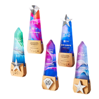 Trofeo de Cristal K9 con Grabado Personalizado e Impresión a Color, Torre de Cristal Estrella con Base de Madera