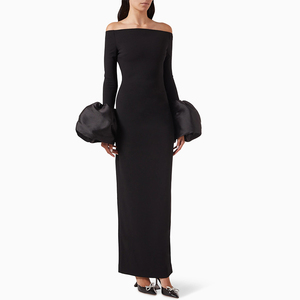 ZYHT 70073 Boutique <span class=keywords><strong>en</strong></span> <span class=keywords><strong>ligne</strong></span> <span class=keywords><strong>Robe</strong></span> élégante à épaules dénudées à manches longues et moulante pour le printemps et l'automne <span class=keywords><strong>en</strong></span> rouge et noir - Product Image 5