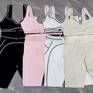 Venta <span class=keywords><strong>Directa</strong></span> de Fábrica, Leggings de Yoga de Moda, Pilates, Elásticos, Sin Costuras, Acanalados, de Alta Calidad, Conjunto de 2 Piezas para Mujer - Product Image 1