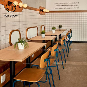 Ensemble de table et de chaises de restaurant commercial en bois avec revêtement en cuir, table de restauration rapide, sièges de banquette, meubles de banquette - Product Image 6