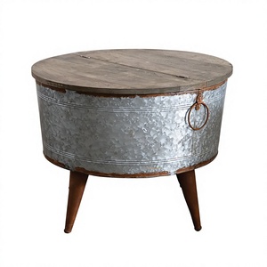 Table de rangement moderne avec comptoir en bois Mobilier de salon et d'entrée Tabouret unique Table basse en métal galvanisé - Product Image 1