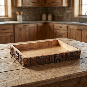 Plateau en bois de style campagnard de luxe, écologique, jetable, fait main, finition polie, design décoratif, compatible lave-vaisselle et micro-ondes - Product Image 1