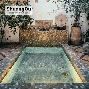 ग्रे ब्लू चीनी मिट्टी के बरतन मोज़ेक स्विमिंग पूल टाइल स्पा बाथरूम फर्श सिरेमिक प्राचीन संगमरमर मोज़ेक टाइल