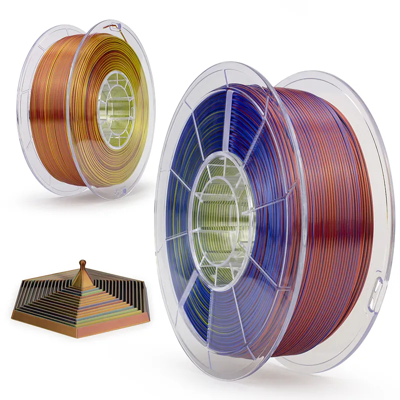 ZIRO Großhandel 3D-Drucker Filament Lieferant 3d Tricolor Filament 1,75mm 1kg Rot bis Blau bis Gold Seide Pla Regenbogen Filament