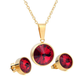 Parure de bijoux style européen et américain avec collier et boucles d'oreilles en cristal rouge, sertissage clos de 15 mm et 12 mm, pour usage quotidien - Product Image 1