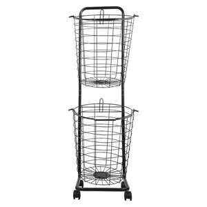 Iron <b>Laundry</b> <b>Basket</b> 2 Tier Round Black Wheeled Clothes Organizer For Bathroom Household Use - Product Image 2