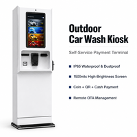Kiosco de Lavado de Autos al Aire Libre, Terminal de Pago Automático de 27 y 32 Pulgadas, IP65, 1500nits, Monedas, Efectivo, QR, NFC, Compatible con 100 Monedas de Diferentes Países, Soporte OEM