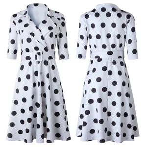 All'ingrosso abbigliamento da <span class=keywords><strong>donna</strong></span> con risvolto grande a pois elegante cravatta in vita a trapezio vestito da ufficio <span class=keywords><strong>taglie</strong></span> forti abito <span class=keywords><strong>donna</strong></span> - Product Image 2