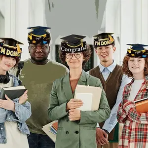 DAMAI 졸업 장식 파티 모자 사진 소품 블랙 골드 박사 과정 모자 맞춤형 졸업 종이 모자