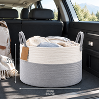 Grand panier de rangement en corde de coton avec poignées, panier à linge rond tissé, organisateur de vêtements, jouets et couvertures pour chambre et salon