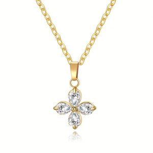 18K Pvd Plated Gold All-match Zircon Link Chain Stainless Steel <b>Light</b> Luxury Sporty Four-<b>leaf</b> Clover Women's Pendant Necklace - Product Image 5