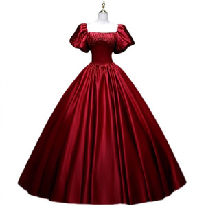 Red Satin Ball Gown Off The Shoulder Puff Skirt Evening Dress Women Prom Dress - Product Image 5