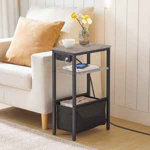 Wholesale Narrow Nightstand with Charging Station, Slim <strong>Bedside</strong> <strong>Table</strong> with USB Ports, <strong>Skinny</strong> Bed Side Cabinet with Power Outlets - Product Image 2