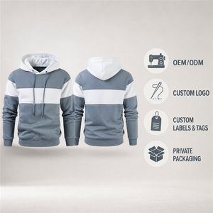 Sudadera con Capucha para Hombre, Diseño de Paneles Horizontales, Color Block, Corte Regular, Informal, de Algodón Tejido, con Capucha Blanca, para Otoño - Product Image 3