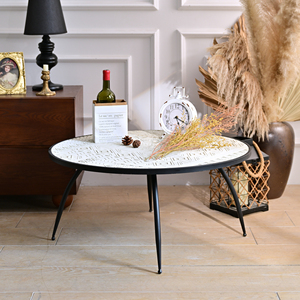 Mesa de Centro Redonda de Madera Estilo Europeo INNOVA, Decorativa, Antigua, con Patas de Metal, Extensible, para Sala de Estar - Product Image 1