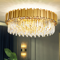 Éclairage moderne Lustre de luxe Intérieur Salon LED Cristal K9 Plafonnier Métal Rond Hôtel Verre Pendentif Lumières