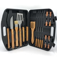 Ensemble d'outils de barbecue portable en acier inoxydable avec manche en bois, 18 pièces avec boîte en plastique incluse