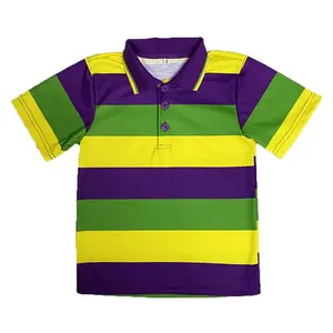 Hot sale 2022 family matching Mardi Gras Polo shirt strip Short Sleeve kids boy T Shirts