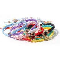 Bracelets en corde tressée faits main, style macaron, avec cordon en verre cristal et trèfle à quatre feuilles porte-bonheur