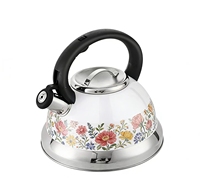 Bouilloire sifflante en acier inoxydable noir 3L avec motif décoratif pour la maison et l'extérieur