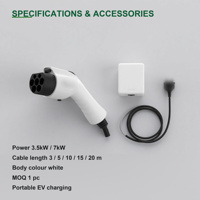 Pengisi Daya EV Portabel Baru 3.5kW 7kW 16A AC Charging Gun Home EVSE dengan Pilihan Kabel 3/5/10/15/20m Putih OEM ODM