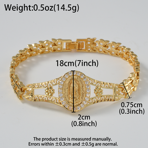 Pulseras de lujo personalizadas, impermeables, sólidas, ovaladas, con relieve de la Virgen María, filigrana y circonita cúbica. - Product Image 6