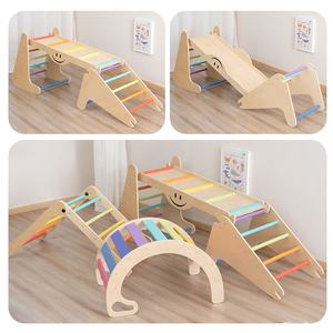 Triangle en bois ensemble enfants aire <span class=keywords><strong>de</strong></span> jeux intérieure pliable bébé cadre d'escalade jouet d'escalade en bois avec rampe arc et échelle - Product Image 3