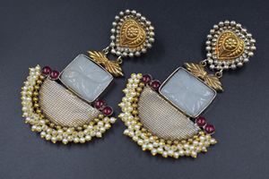 Pendiente de declaración hecho a mano bohemio de doble tono antiguo oxidado tradicional indio para mujer - Product Image 2