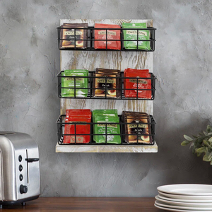 Contenitore di stoccaggio in legno rustico e metallo nero per bustine <span class=keywords><strong>da</strong></span> tè Organizer <span class=keywords><strong>da</strong></span> tavolo o <span class=keywords><strong>da</strong></span> <span class=keywords><strong>parete</strong></span> ripiano organizzatore a 3 livelli - Product Image 3
