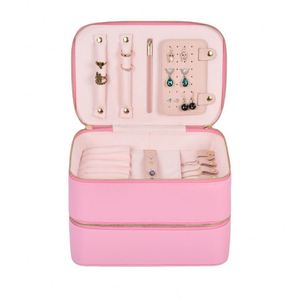 Boîte de rangement pour bijoux de voyage en cuir vintage, fabriquée par une usine BSCI, boîte cadeau pour bijoux, sac à bijoux rose portable - Product Image 1