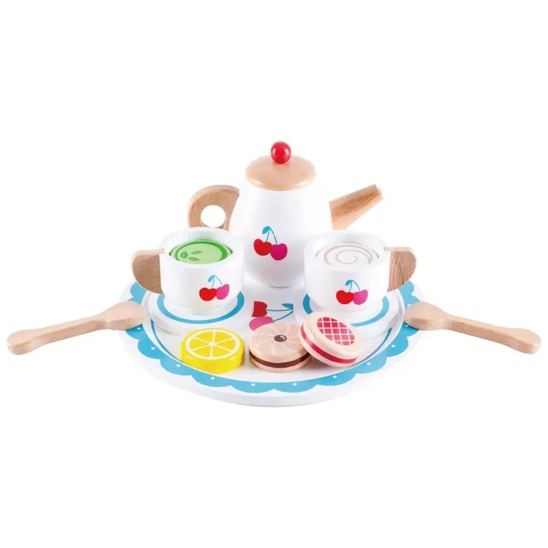 Bambini gioco di ruolo finta accessori da cucina insieme di tè di legno giocattolo per i bambini 3 +