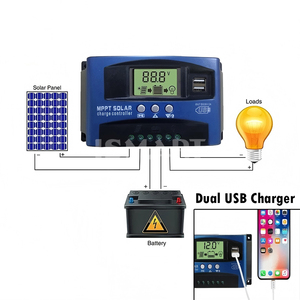 Contrôleur <span class=keywords><strong>de</strong></span> <span class=keywords><strong>charge</strong></span> solaire MPPT 12V 24V Chargeur <span class=keywords><strong>de</strong></span> batterie <span class=keywords><strong>de</strong></span> panneau solaire 30A 40A 50A 60A 100A Régulateur d'affichage LCD double USB avec <span class=keywords><strong>charge</strong></span> - Product Image 5