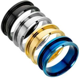 时尚1通道diy饰品制作银色金色黑色蓝色不锈钢戒指镶嵌空白戒指