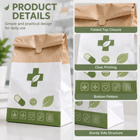 Sacs en papier kraft recyclé pour ordonnances médicales avec logo personnalisé imprimé, fermeture à languette, pour pharmacie