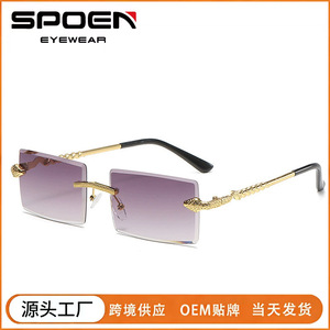 Gafas de sol rectangulares sin montura UV400, diseño de serpiente, protección solar para mujer, a la moda - Product Image 5