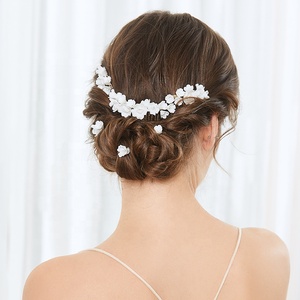 Conjunto de Peine de cerámica hecho a mano para el <span class=keywords><strong>pelo</strong></span> de flores, <span class=keywords><strong>accesorios</strong></span> de joyería para el cabello de fiesta de salón de <span class=keywords><strong>Boda</strong></span> nupcial para novias e invitados - Product Image 5